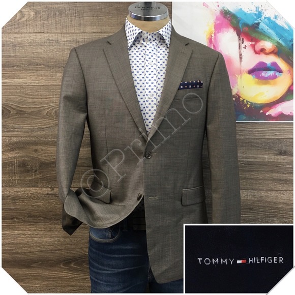 TOMMY HILFIGER Mens Blazer Sport Coat Casual Jacket‎ Size 40R Brown Wool Suit